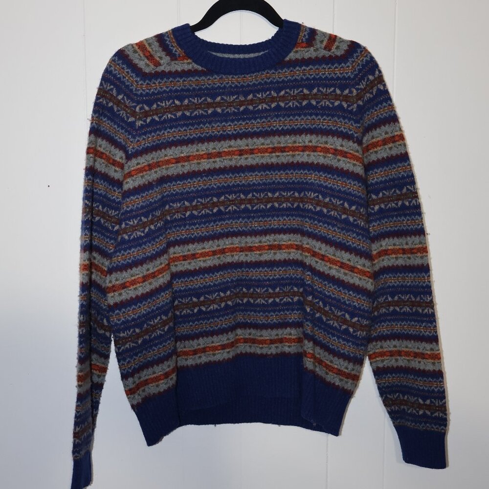 Lands’ End Fair Isle Wool Blend Sweater – Blue Pattern (Men’s L)